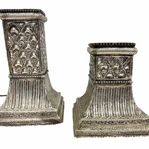 Set of Two Ornate Silver Candle Holders